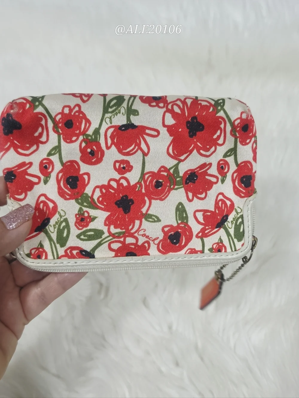Coach Red Floral Print Canvas Wristlet Wallet Zip Pouch